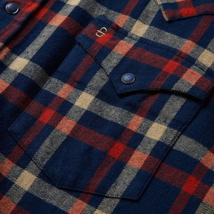 Classic Cut Men Stetson Brushed Twill Plaid Shirt Blue