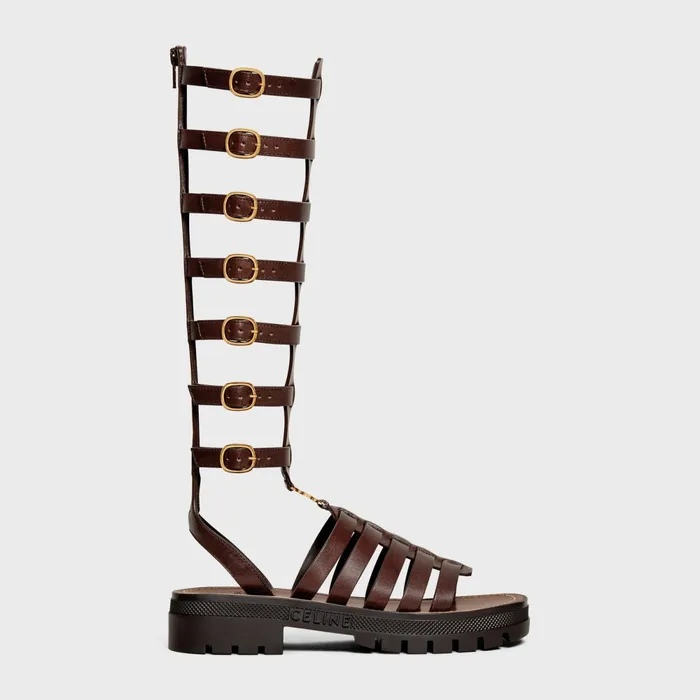 Clea Under The Knee Gladiator Sandal In Calfskin and Vegetal Tanning Dark Brown Women CELINE SANDALS Clea Under The Knee Gladiator Sandal In Calfskin and Vegetal Tanning Dark Brown Women CELINE SANDALS