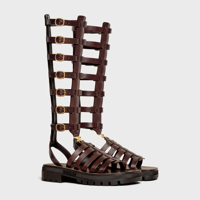 Clea Under The Knee Gladiator Sandal In Calfskin and Vegetal Tanning Dark Brown Women CELINE SANDALS