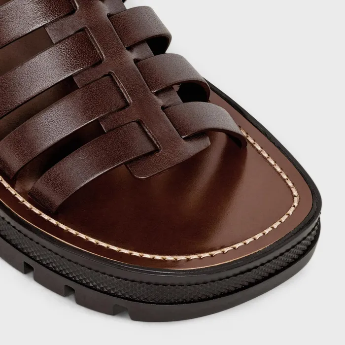 Clea Under The Knee Gladiator Sandal In Calfskin and Vegetal Tanning Dark Brown Women CELINE SANDALS