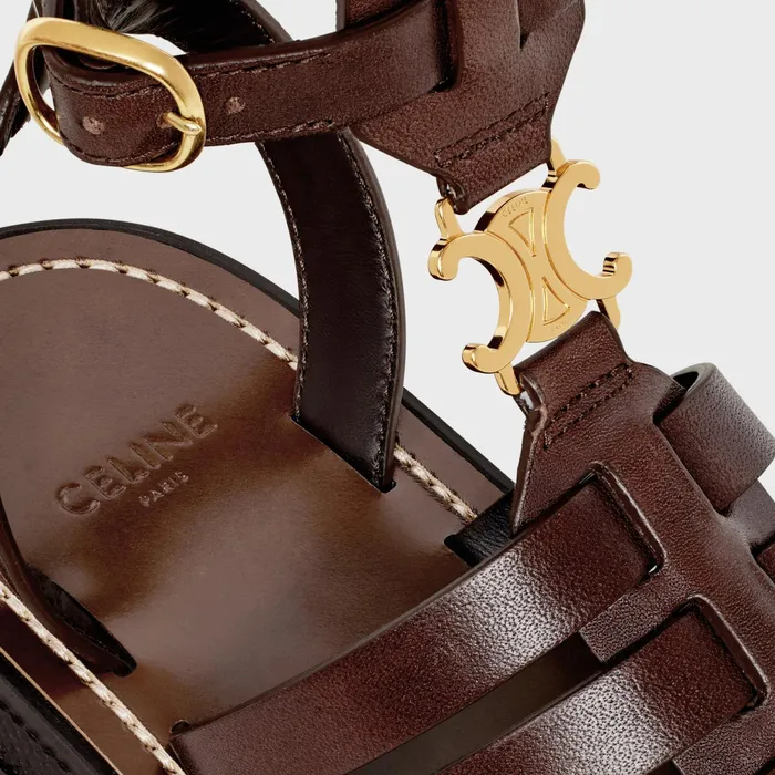 Clea Under The Knee Gladiator Sandal In Calfskin and Vegetal Tanning Dark Brown Women CELINE SANDALS