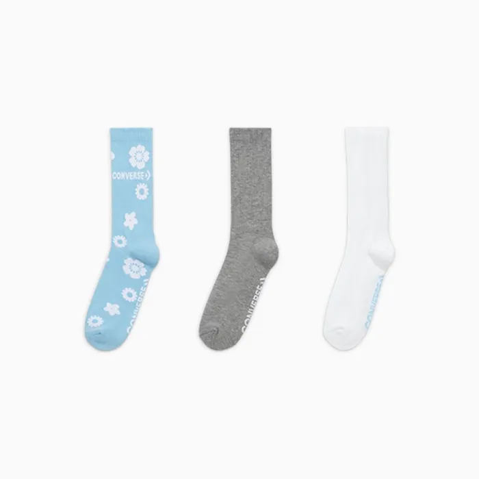 Converse Socks 3Pack Floral Crew Socks True Skywhitelgh 8211 Women
