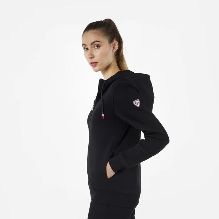 Damen Sweatshirts Und Pullover Rossignol Logo Damensweatshirt Mit Kapuze Und Durchgehendem Reiverschluss Black200