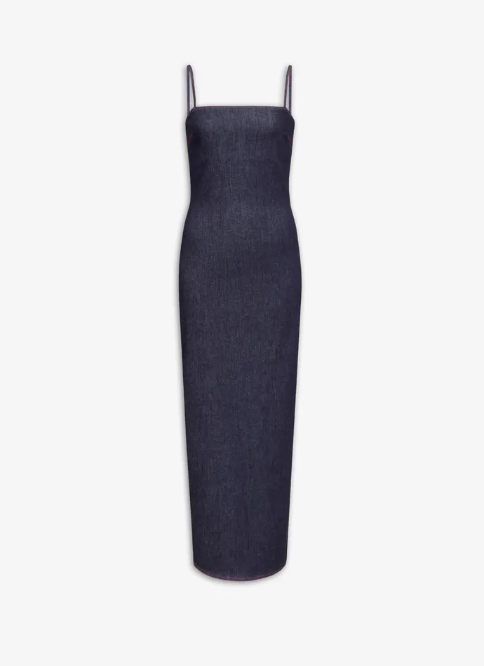 Dark Blue SPAGHETTI STRAPS DRESS IN STRETCH DENIM Women Alaa Dresses
