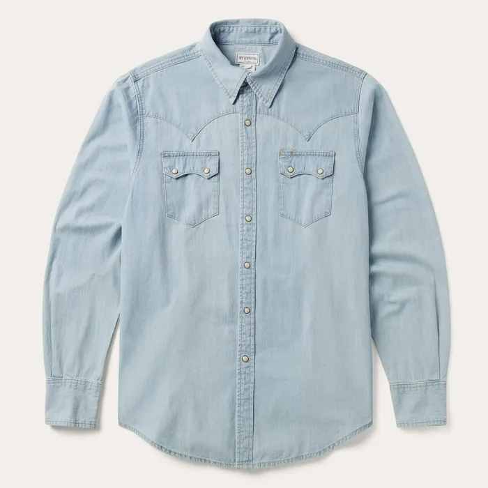 Denim Shirts Men Stetson Light Blue Denim Western Shirt Blue