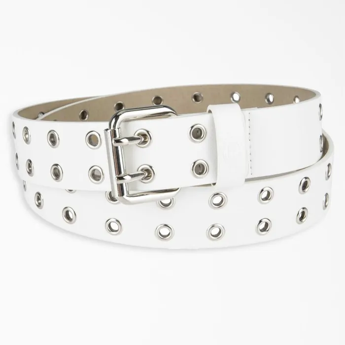 Dickies Belts Women039s Leather Double Grommet Belt White White wh 8211 Women