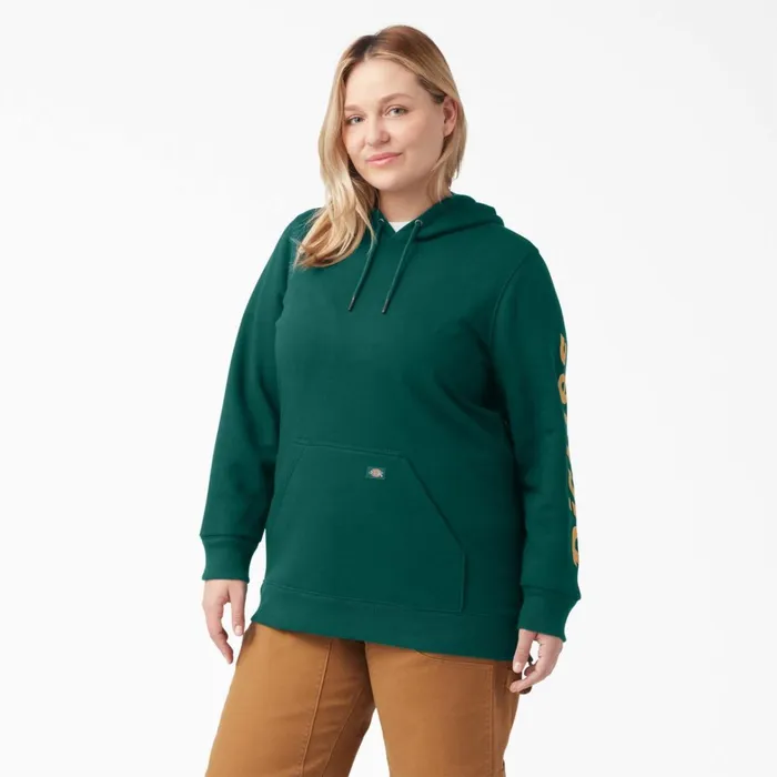 Dickies Hoodies and Sweatshirts Women039s Plus Water Repellent Sleeve Logo Hoodie Forest Green Forest Green ft 8211 Women