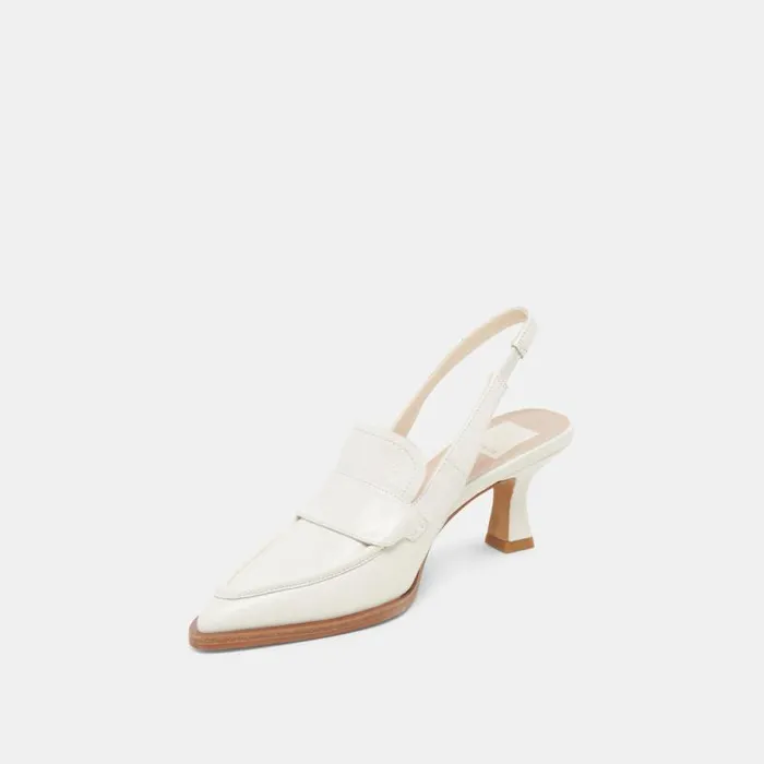 Dolce Vita Adele Heels White Crinkle Patent Leather Women Heels