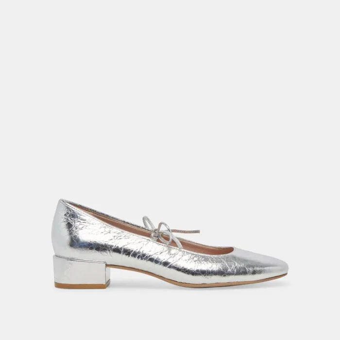 Dolce Vita Ardien Heels Silver Crinkle Patent Women Heels