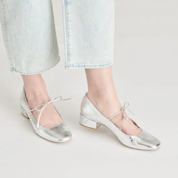 Dolce Vita Ardien Heels Silver Crinkle Patent Women Heels