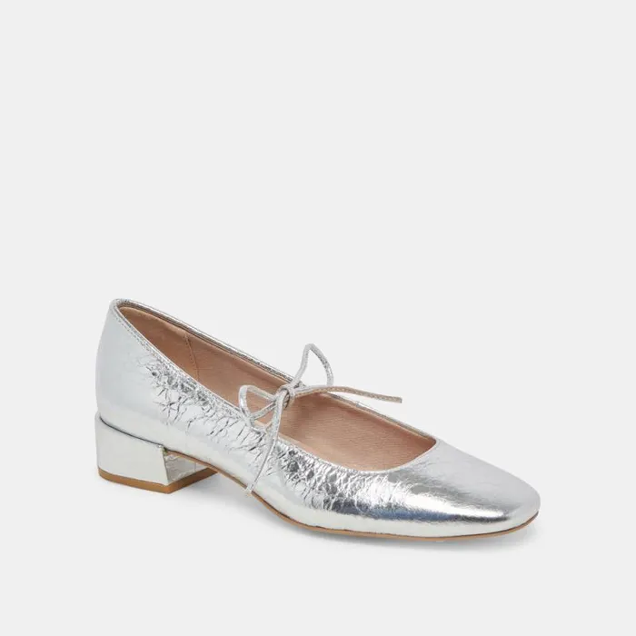 Dolce Vita Ardien Heels Silver Crinkle Patent Women Heels