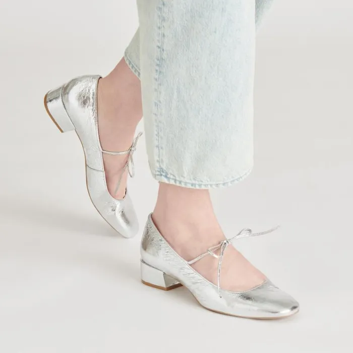 Dolce Vita Ardien Heels Silver Crinkle Patent Women Heels