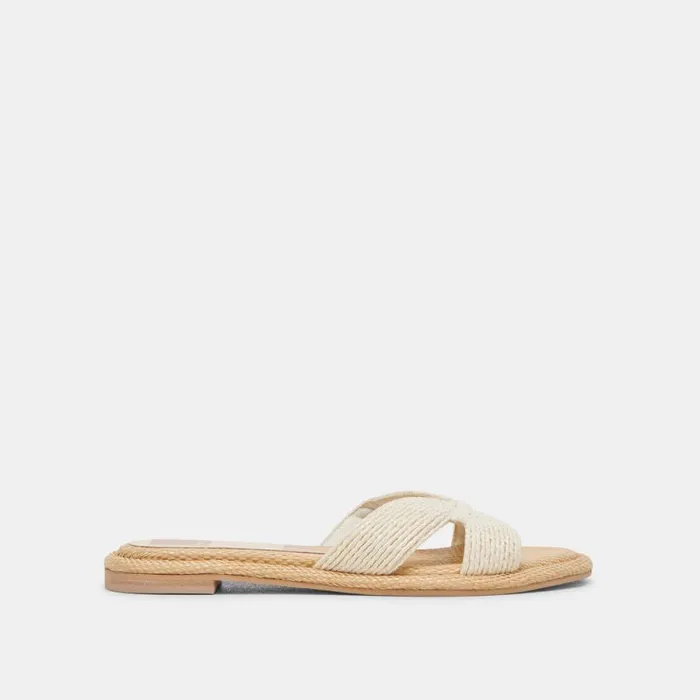 Dolce Vita Atomic Wide Sandals White Raffia Women Sandals