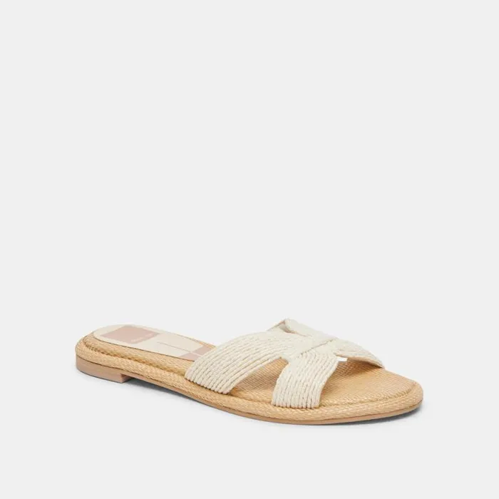 Dolce Vita Atomic Wide Sandals White Raffia Women Sandals
