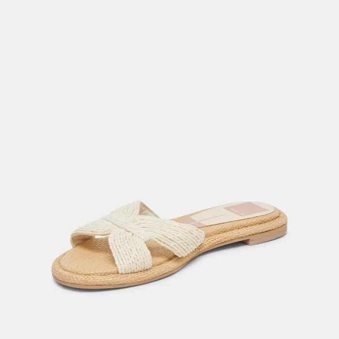 Dolce Vita Atomic Wide Sandals White Raffia Women Sandals