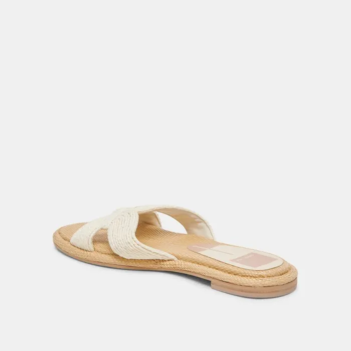 Dolce Vita Atomic Wide Sandals White Raffia Women Sandals