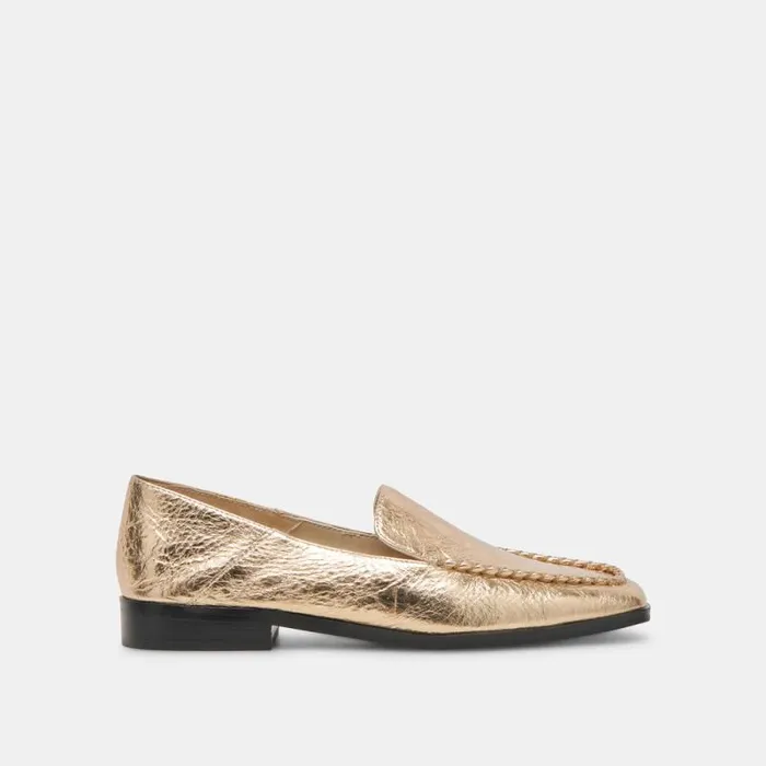 Dolce Vita Beny Flats Gold Distressed Leather Women Flats and Loafers
