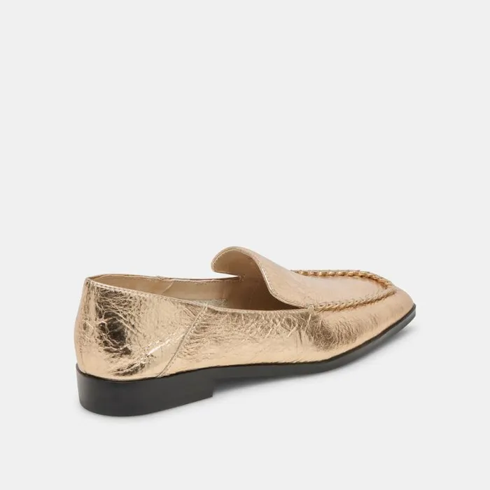 Dolce Vita Beny Flats Gold Distressed Leather Women Flats and Loafers