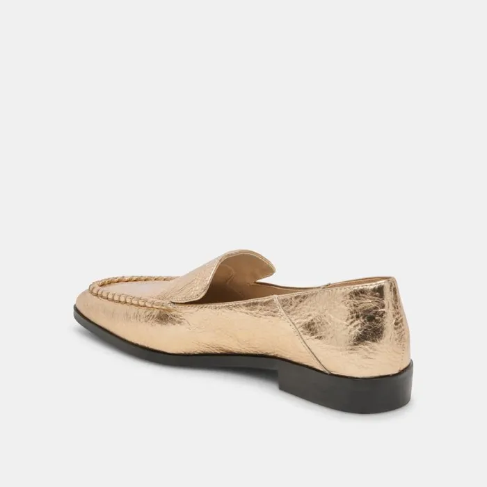Dolce Vita Beny Flats Gold Distressed Leather Women Flats and Loafers