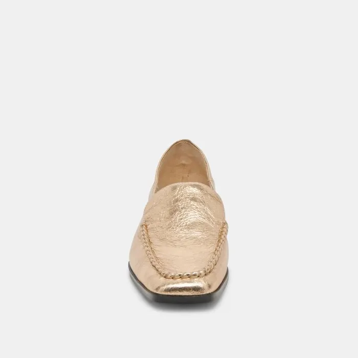 Dolce Vita Beny Flats Gold Distressed Leather Women Flats and Loafers