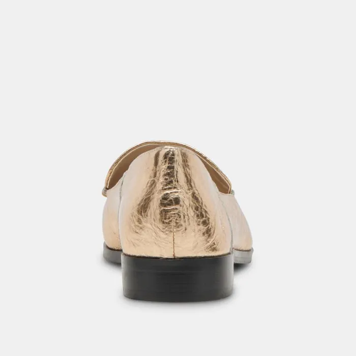 Dolce Vita Beny Flats Gold Distressed Leather Women Flats and Loafers