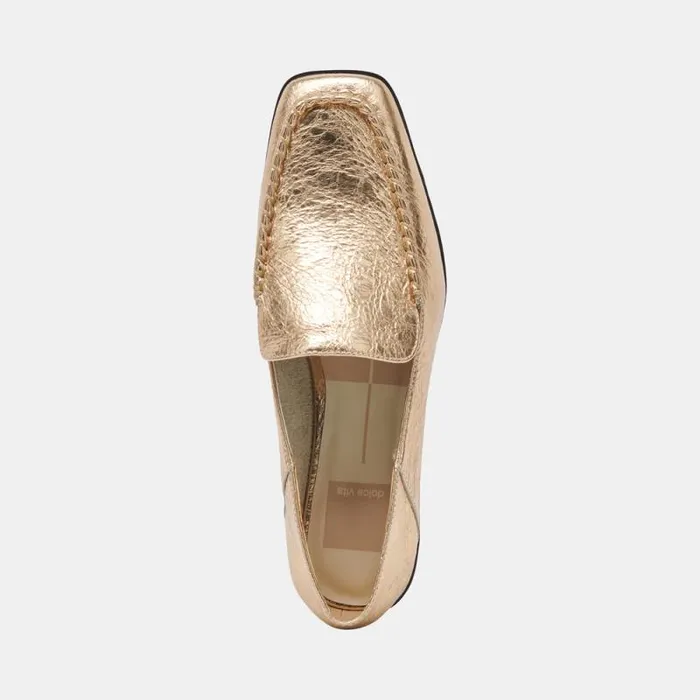 Dolce Vita Beny Flats Gold Distressed Leather Women Flats and Loafers