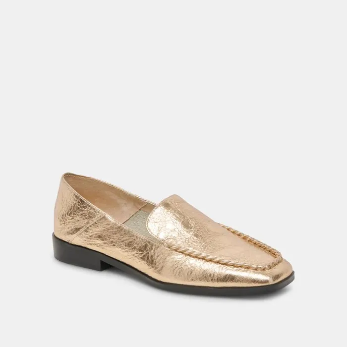 Dolce Vita Beny Flats Gold Distressed Leather Women Flats and Loafers