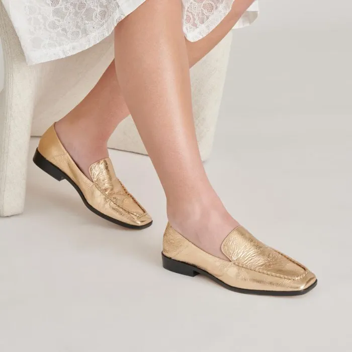 Dolce Vita Beny Flats Gold Distressed Leather Women Flats and Loafers