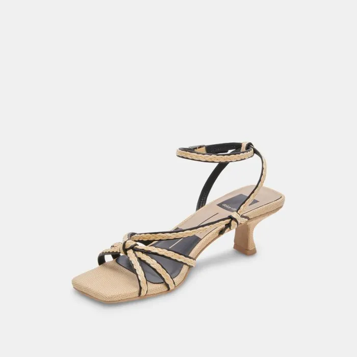 Dolce Vita Bev Braid Heels Black Natural Jute Women Heels