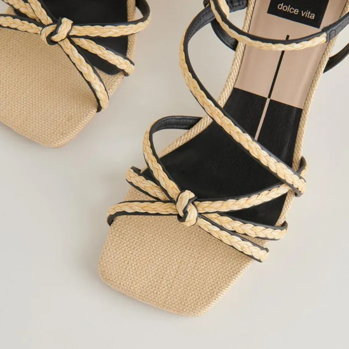 Dolce Vita Bev Braid Heels Black Natural Jute Women Heels