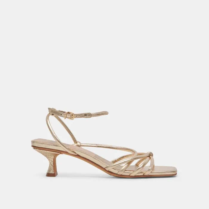 Dolce Vita Bev Heels Gold Metallic Leather Women Sandals