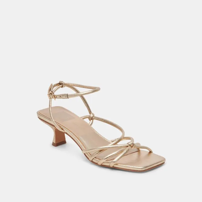 Dolce Vita Bev Heels Gold Metallic Leather Women Sandals