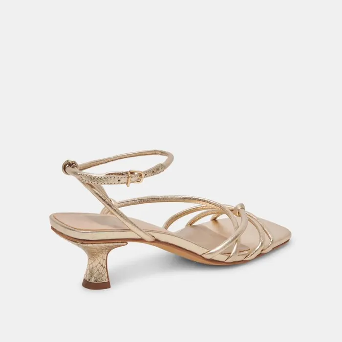 Dolce Vita Bev Heels Gold Metallic Leather Women Sandals