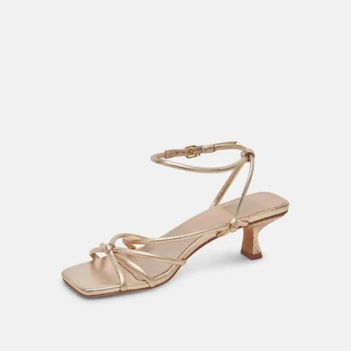 Dolce Vita Bev Heels Gold Metallic Leather Women Sandals