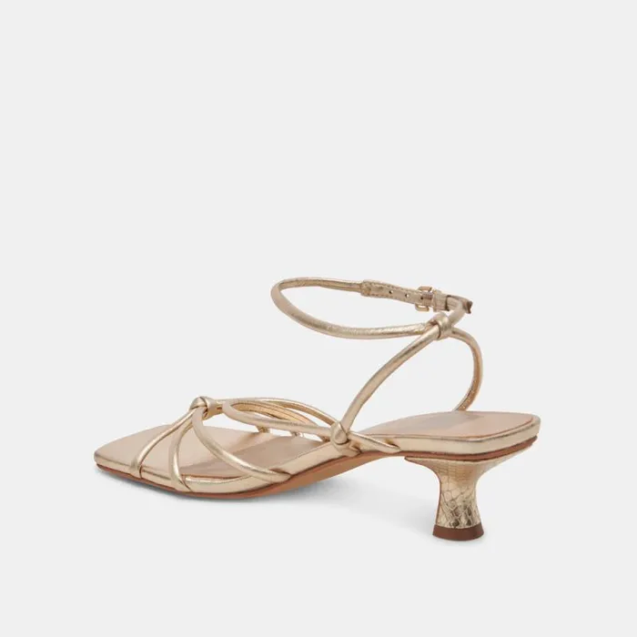 Dolce Vita Bev Heels Gold Metallic Leather Women Sandals