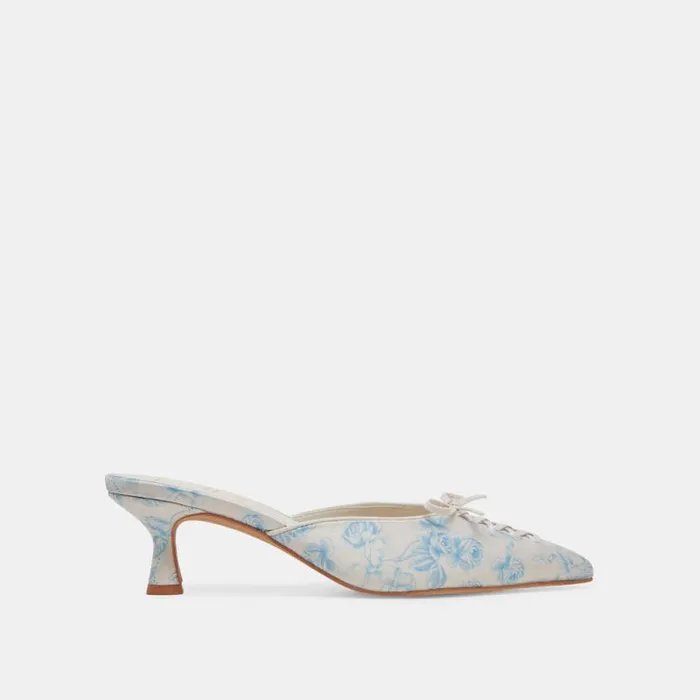 Dolce Vita Camile Wide Heels Blue Floral Fabric Women Heels
