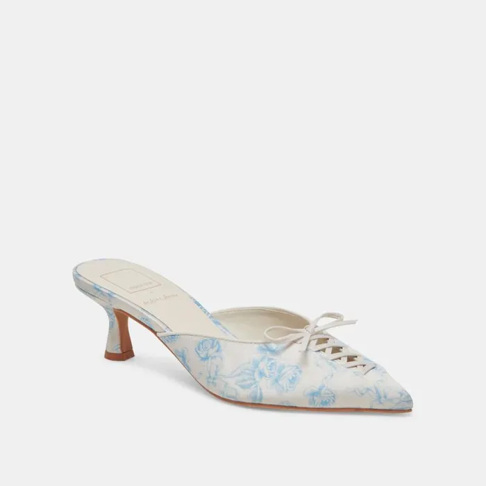Dolce Vita Camile Wide Heels Blue Floral Fabric Women Heels
