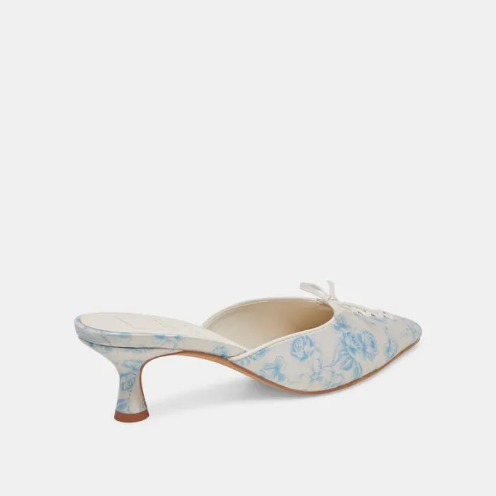 Dolce Vita Camile Wide Heels Blue Floral Fabric Women Heels