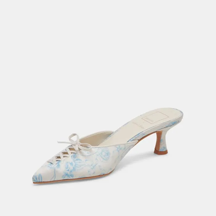 Dolce Vita Camile Wide Heels Blue Floral Fabric Women Heels