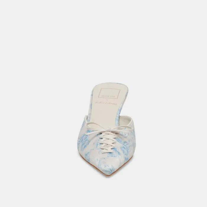 Dolce Vita Camile Wide Heels Blue Floral Fabric Women Heels