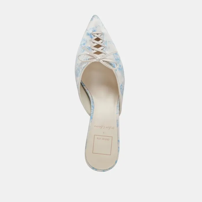 Dolce Vita Camile Wide Heels Blue Floral Fabric Women Heels