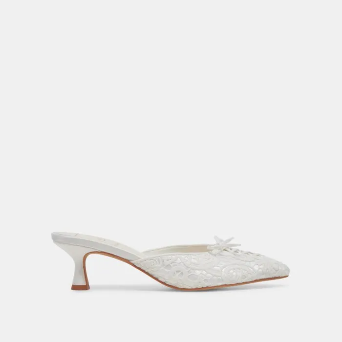 Dolce Vita Camile Wide Heels White Floral Eyelet Women Heels