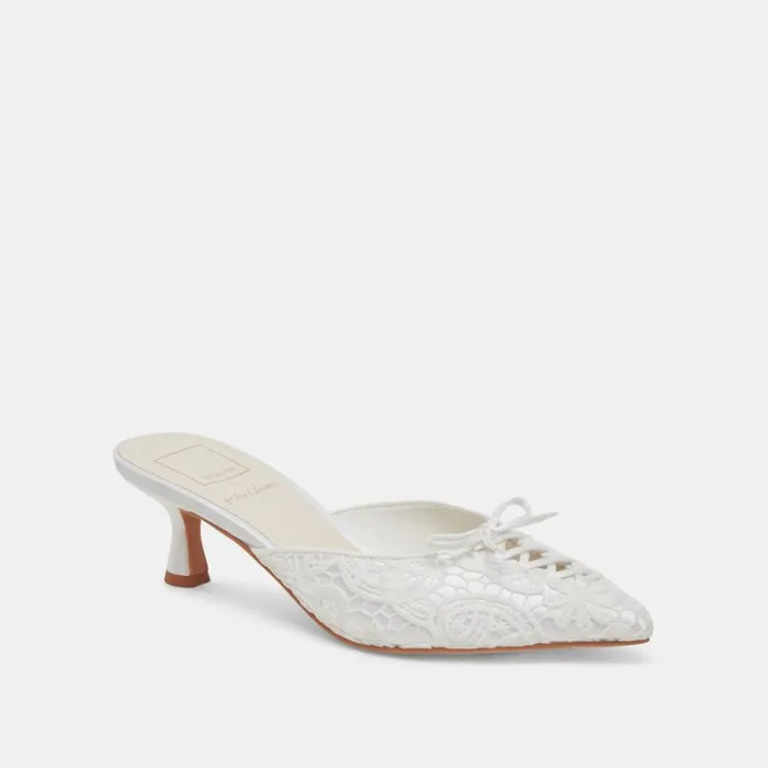 Dolce Vita Camile Wide Heels White Floral Eyelet Women Heels