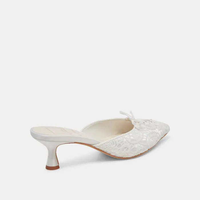 Dolce Vita Camile Wide Heels White Floral Eyelet Women Heels