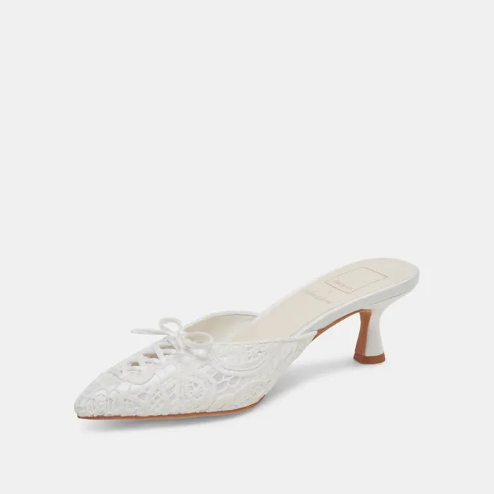 Dolce Vita Camile Wide Heels White Floral Eyelet Women Heels