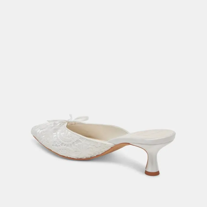 Dolce Vita Camile Wide Heels White Floral Eyelet Women Heels