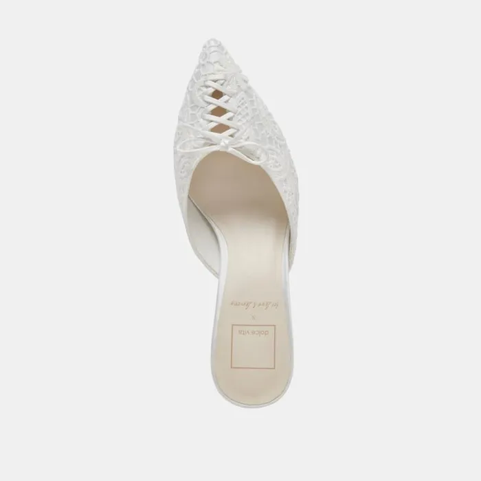 Dolce Vita Camile Wide Heels White Floral Eyelet Women Heels