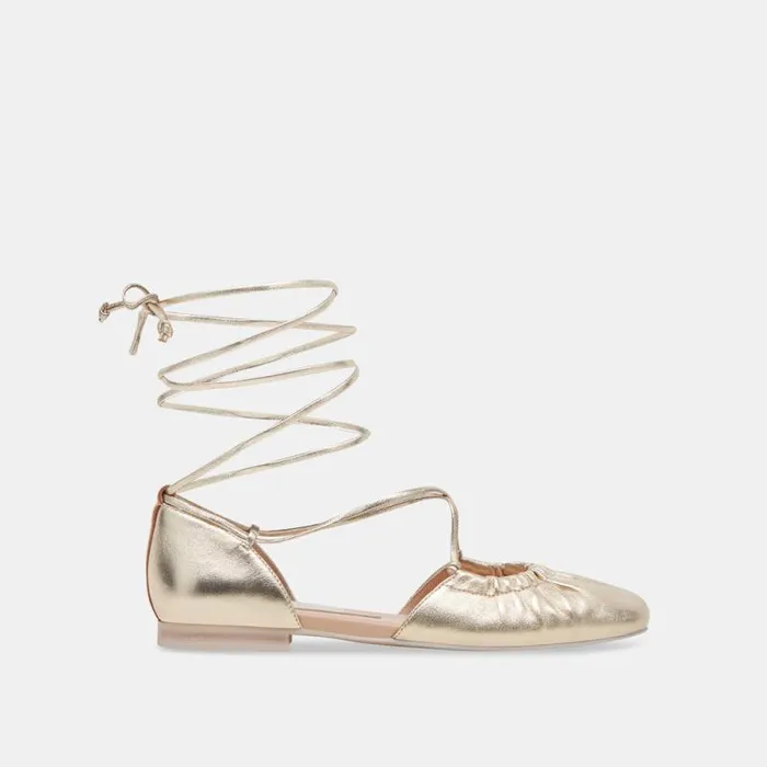 Dolce Vita Cancun Ballet Flats Light Gold Metallic Leather Women Flats and Loafers