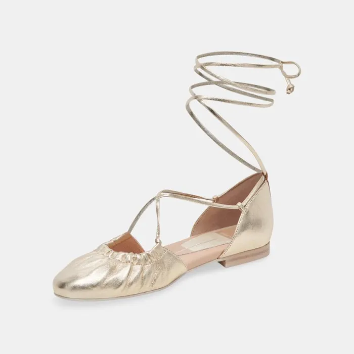 Dolce Vita Cancun Ballet Flats Light Gold Metallic Leather Women Flats and Loafers