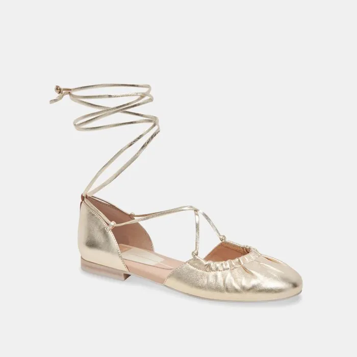 Dolce Vita Cancun Ballet Flats Light Gold Metallic Leather Women Flats and Loafers